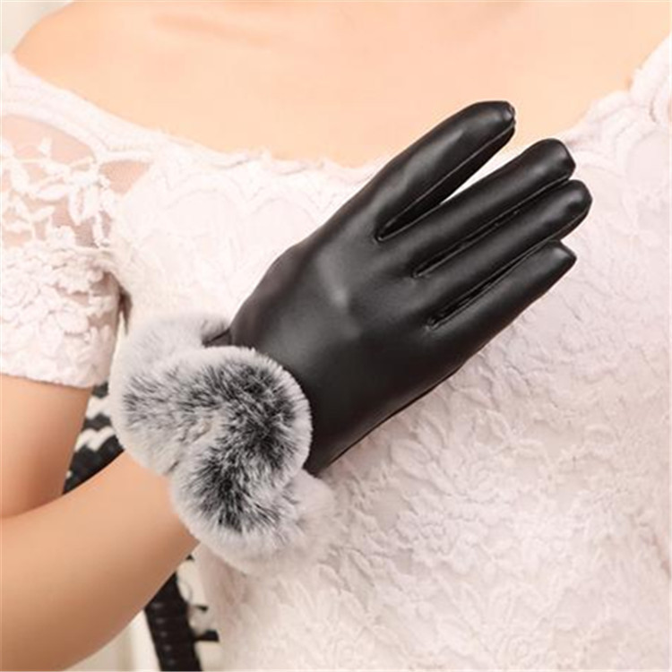 SZ60071-1 Womens Winter Touchscreen PU Leather Gloves Thermal Lining Mittens